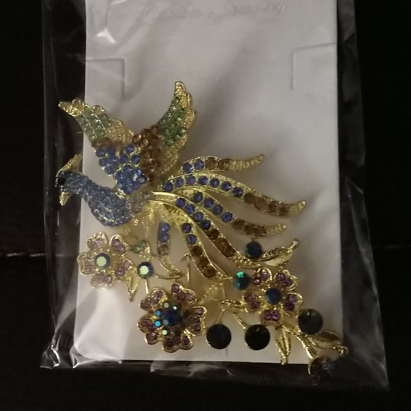 Peacock Brooch Pin and Pendant 1/4" Bale Large Colorful Rhinestones Bling - Picture 2 of 15